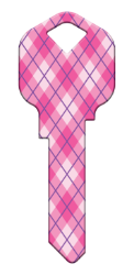 HK69 - Pink Plaid  | Pink Plaid  happy, key, pink, plaid, fashion, argyle, house, keys, kwikset, Schlage, weiser, kw, sc1, wr5