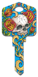 AI1 - Skull & Roses  | Skull & Roses  Achilles Ink, Skull and Roses, painted, licensed house key blanks,key,keys,licensed,house key,house keys,art,official