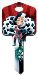 D98 - Cruella De Vil  | Cruella De Vil  Disney,key,keys,house key,house keys,license,licensed,cruella,de,vil,kw,sc1,wr,101 Dalmations, Cruella De Vil, house key blank, licensed, painted